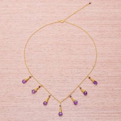 Alternate image for Gold Plated Amethyst and Garnet Waterfall Necklace Lavender Bliss