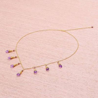 Alternate image for Gold Plated Amethyst and Garnet Waterfall Necklace Lavender Bliss