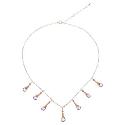 Alternate image for Gold Plated Amethyst and Garnet Waterfall Necklace Lavender Bliss