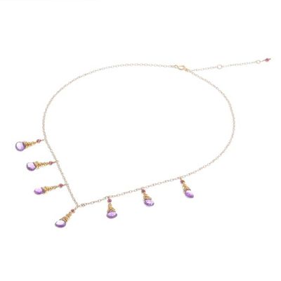 Alternate image for Gold Plated Amethyst and Garnet Waterfall Necklace Lavender Bliss