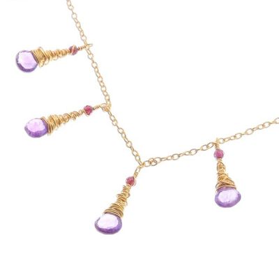 Alternate image for Gold Plated Amethyst and Garnet Waterfall Necklace Lavender Bliss