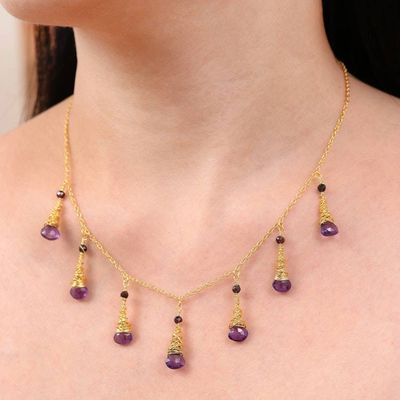 Alternate image for Gold Plated Amethyst and Garnet Waterfall Necklace Lavender Bliss