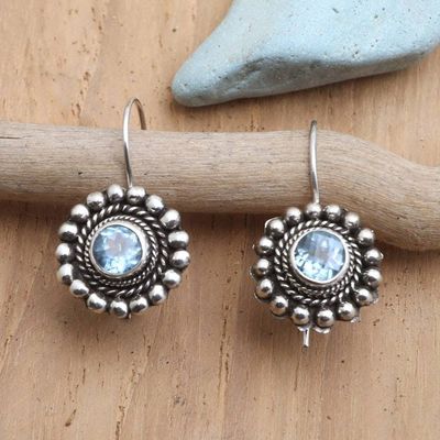 Alternate image for Sterling Silver Floral Drop Earrings with Blue Topaz Stone Enchanting Flower
