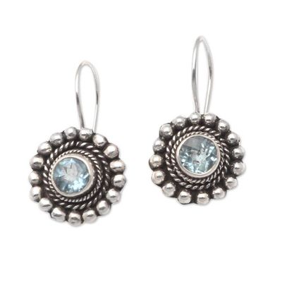 Alternate image for Sterling Silver Floral Drop Earrings with Blue Topaz Stone Enchanting Flower