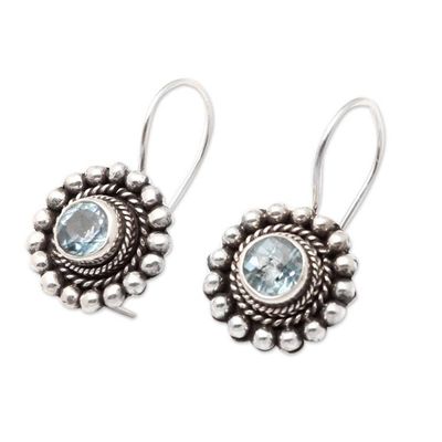 Alternate image for Sterling Silver Floral Drop Earrings with Blue Topaz Stone Enchanting Flower
