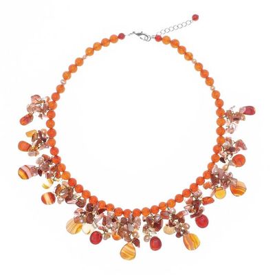 Alternate image for Artisan Crafted Pearl-Chalcedony-Carnelian Necklace Peach Tone Beauty