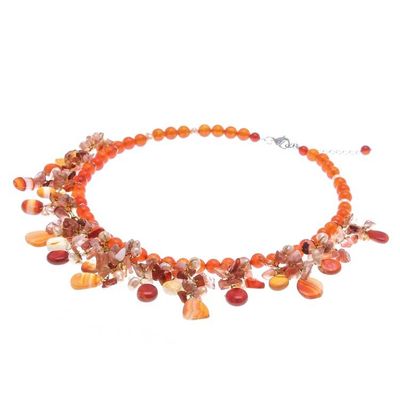 Alternate image for Artisan Crafted Pearl-Chalcedony-Carnelian Necklace Peach Tone Beauty