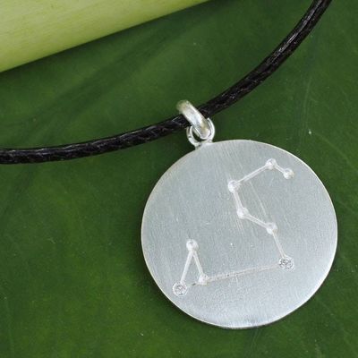 Alternate image for Leo Sign Zodiac Necklace in Silver with White Topaz Constellation Leo