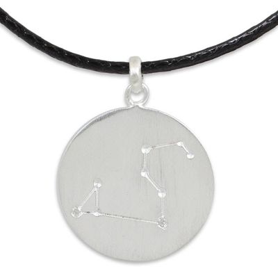 Alternate image for Leo Sign Zodiac Necklace in Silver with White Topaz Constellation Leo