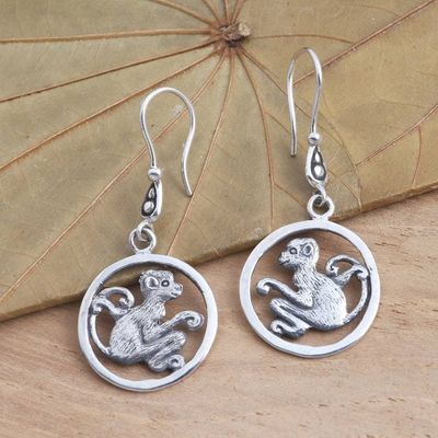 Alternate image for Sterling Silver Monkey Dangle Earrings Coy Monkey