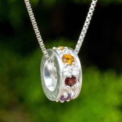 Primary image for Chakra Wheel Multiple Gemstones on Sterling Silver Necklace Chakra Honor Cycle
