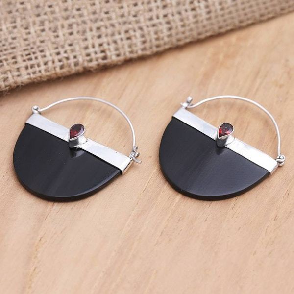 Alternate image for Artisan Crafted Garnet and Sterling Silver Drop Earrings Basket of Beauty