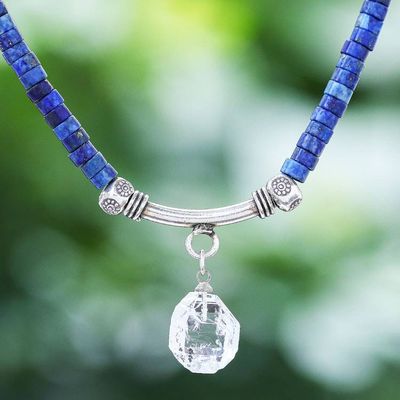 Alternate image for Handmade Clear Quartz and Lapis Lazuli Pendant Necklace Wild Moon