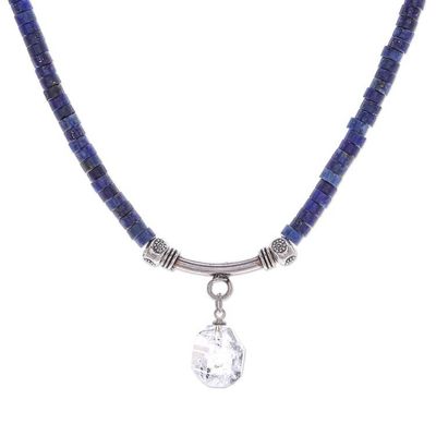 Alternate image for Handmade Clear Quartz and Lapis Lazuli Pendant Necklace Wild Moon