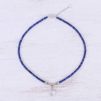 Alternate image for Handmade Clear Quartz and Lapis Lazuli Pendant Necklace Wild Moon