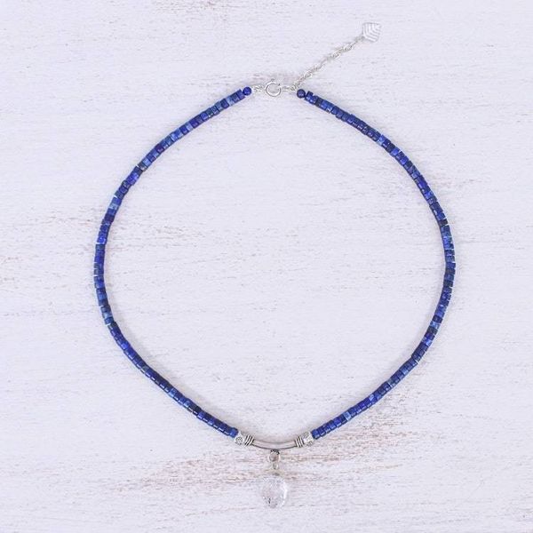 Alternate image for Handmade Clear Quartz and Lapis Lazuli Pendant Necklace Wild Moon