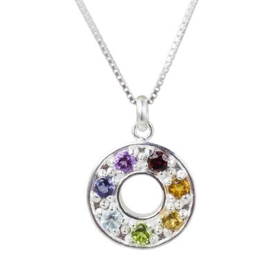 Alternate image for Artisan Crafted Silver and Gemstone Chakra Pendant Necklace Chakra Honor Wheel