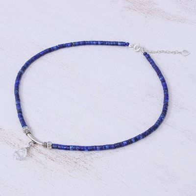 Alternate image for Handmade Clear Quartz and Lapis Lazuli Pendant Necklace Wild Moon