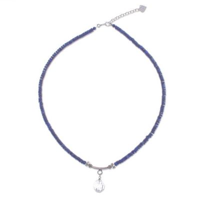 Alternate image for Handmade Clear Quartz and Lapis Lazuli Pendant Necklace Wild Moon