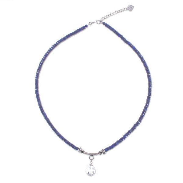 Alternate image for Handmade Clear Quartz and Lapis Lazuli Pendant Necklace Wild Moon