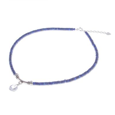Alternate image for Handmade Clear Quartz and Lapis Lazuli Pendant Necklace Wild Moon