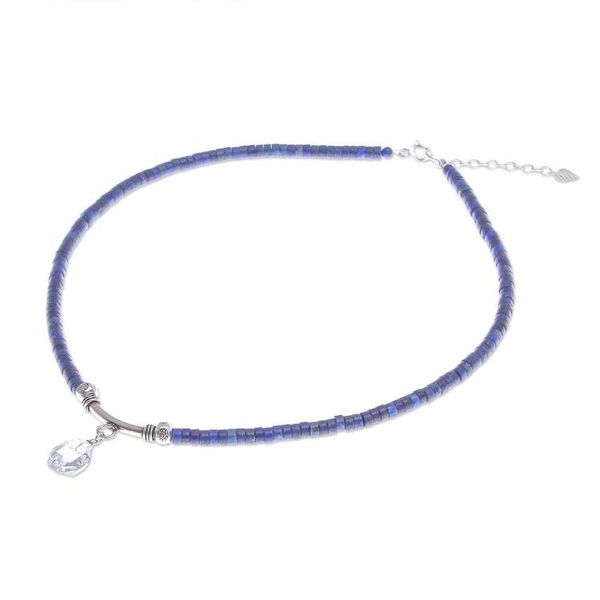 Alternate image for Handmade Clear Quartz and Lapis Lazuli Pendant Necklace Wild Moon