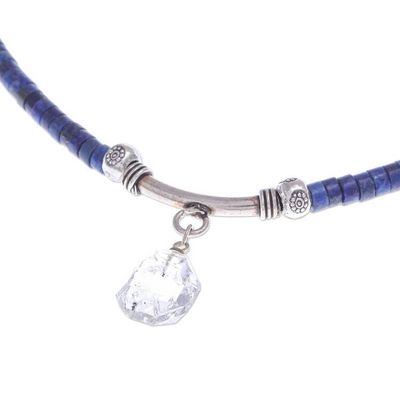 Alternate image for Handmade Clear Quartz and Lapis Lazuli Pendant Necklace Wild Moon