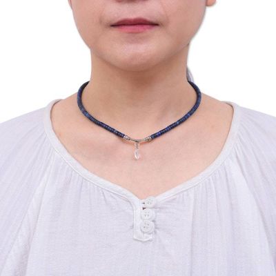 Alternate image for Handmade Clear Quartz and Lapis Lazuli Pendant Necklace Wild Moon