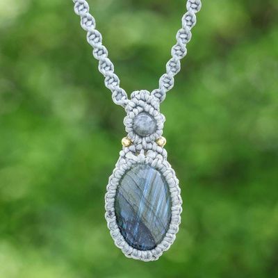 Primary image for Bohemian Adjustable Labradorite Macrame Pendant Necklace Grey Grandeur
