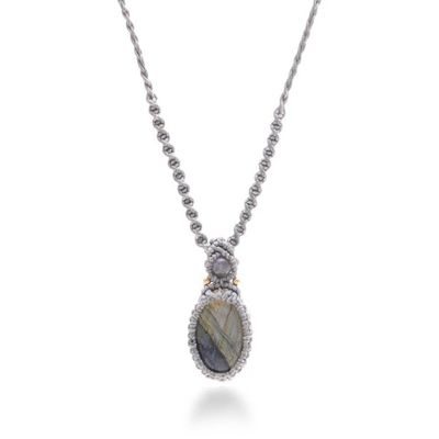 Alternate image for Bohemian Adjustable Labradorite Macrame Pendant Necklace Grey Grandeur