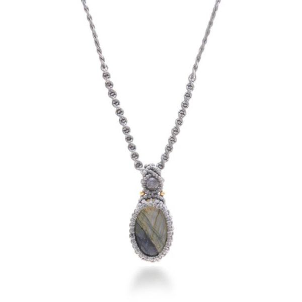 Alternate image for Bohemian Adjustable Labradorite Macrame Pendant Necklace Grey Grandeur