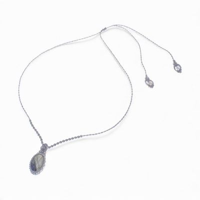 Alternate image for Bohemian Adjustable Labradorite Macrame Pendant Necklace Grey Grandeur