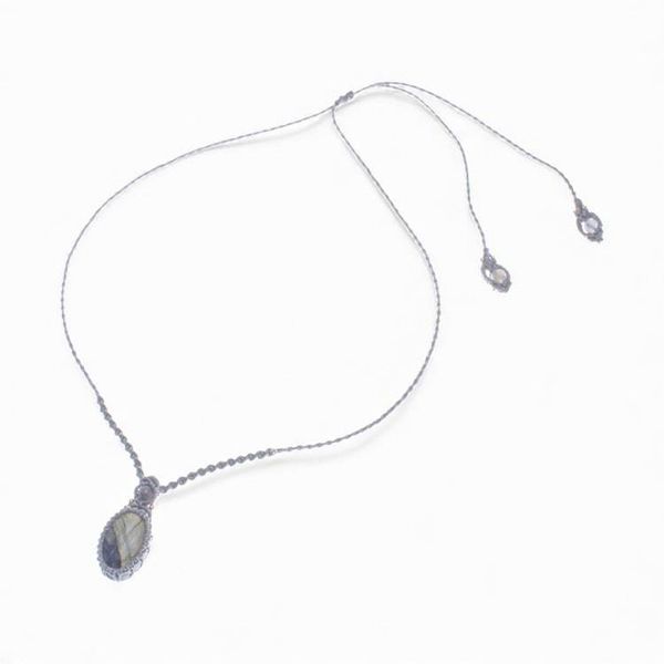 Alternate image for Bohemian Adjustable Labradorite Macrame Pendant Necklace Grey Grandeur