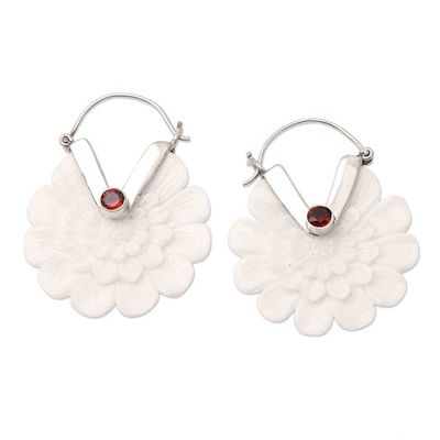 Alternate image for Garnet and Sterling Silver Floral Hoop Earrings Soft Curves