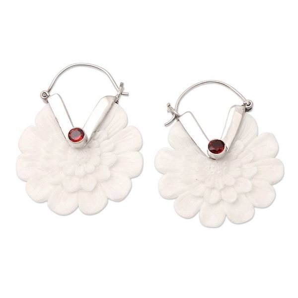 Alternate image for Garnet and Sterling Silver Floral Hoop Earrings Soft Curves