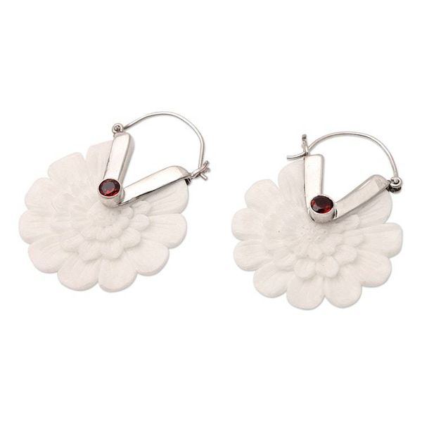 Alternate image for Garnet and Sterling Silver Floral Hoop Earrings Soft Curves