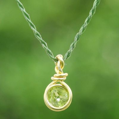 Primary image for Gold-Plated Copper Wire Pendant Necklace with Peridot Stone Green Wrap