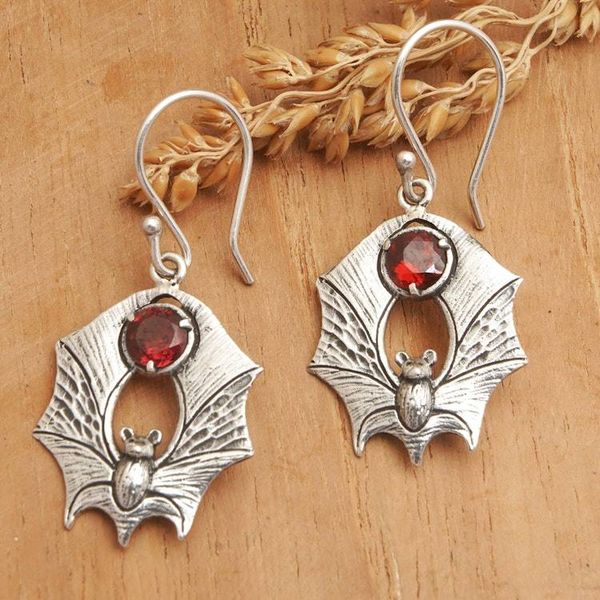 Alternate image for Bat-Themed Dangle Earrings with 1-Carat Garnet Jewels Passionate Night Warrior