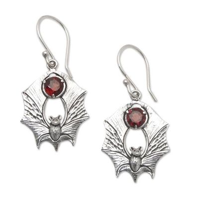 Alternate image for Bat-Themed Dangle Earrings with 1-Carat Garnet Jewels Passionate Night Warrior