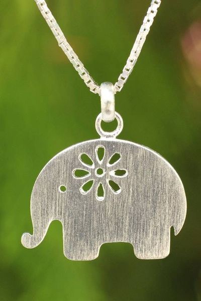 Primary image for Brushed Silver Thai Elephant Necklace Daisy Elephant