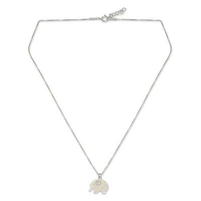 Alternate image for Brushed Silver Thai Elephant Necklace Daisy Elephant