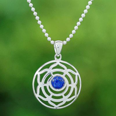 Primary image for Rose-Themed Lapis Lazuli Pendant Necklace from Thailand Regal Rose
