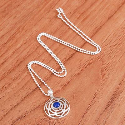 Alternate image for Rose-Themed Lapis Lazuli Pendant Necklace from Thailand Regal Rose
