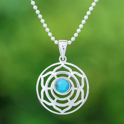 Primary image for Rose-Themed Recon Turquoise Pendant Necklace from Thailand Peaceful Rose