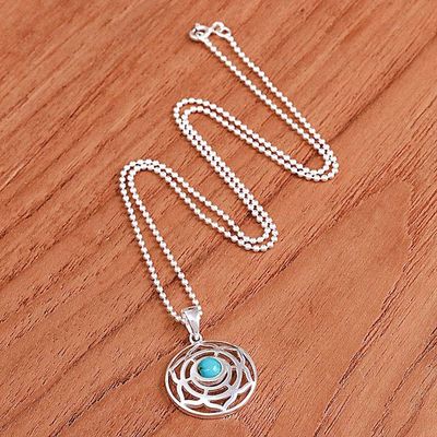 Alternate image for Rose-Themed Recon Turquoise Pendant Necklace from Thailand Peaceful Rose