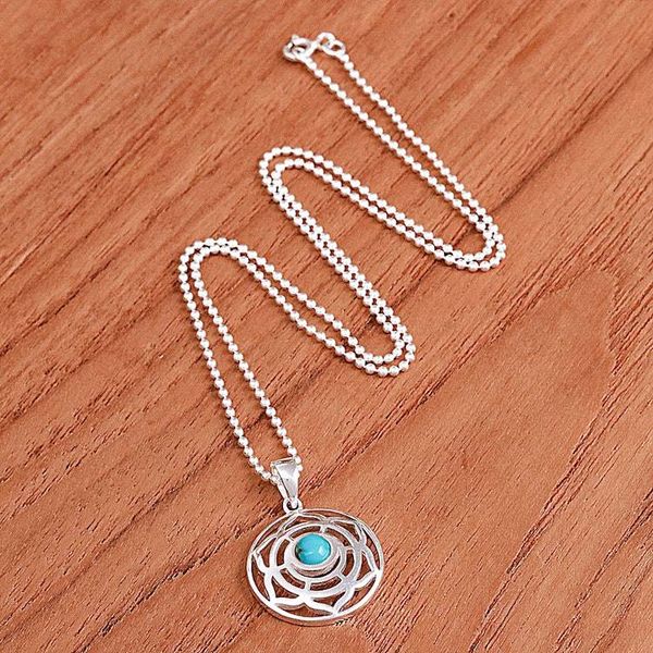 Alternate image for Rose-Themed Recon Turquoise Pendant Necklace from Thailand Peaceful Rose