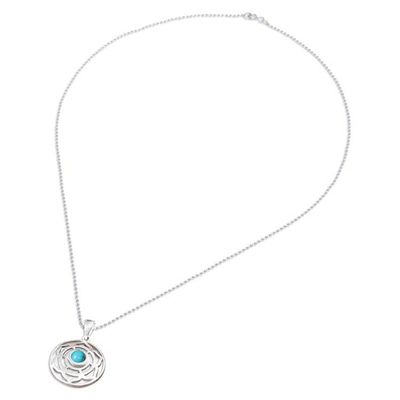 Alternate image for Rose-Themed Recon Turquoise Pendant Necklace from Thailand Peaceful Rose