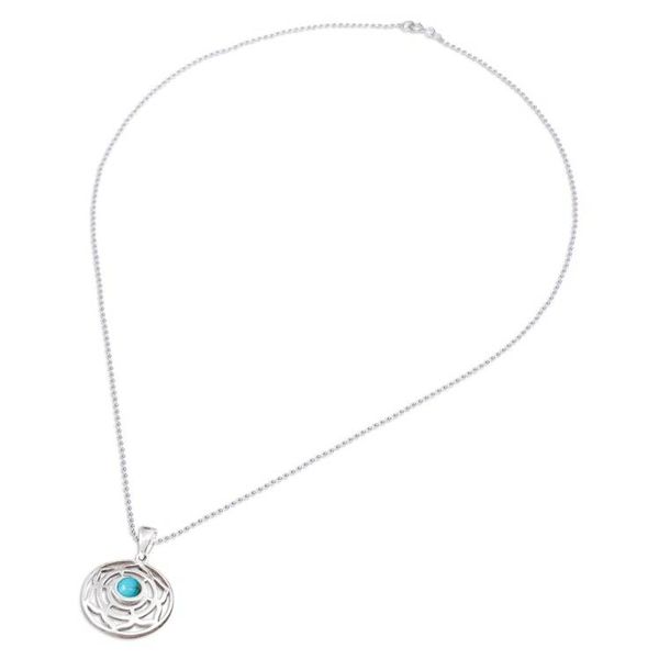 Alternate image for Rose-Themed Recon Turquoise Pendant Necklace from Thailand Peaceful Rose