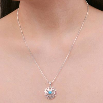 Alternate image for Rose-Themed Recon Turquoise Pendant Necklace from Thailand Peaceful Rose