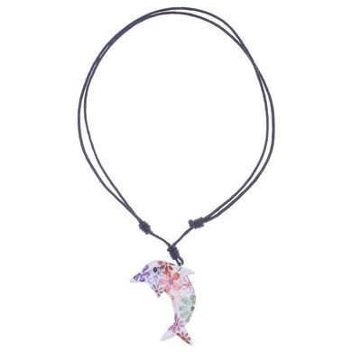 Alternate image for Ceramic Dolphin Necklace with Colorful Painted Floral Motifs Floral Dolphin